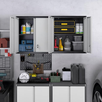 Garage Storage Cabinet,Locking Wall Cabinet with Adjustable Shelf,Wall Cabinets for Basement,Shop,School,Grey-Black
