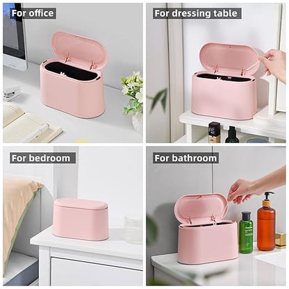 SUBEKYU 0.5 Gal Mini Countertop Trash Can with Lid for Desktop, Small Garbage Can for Office, Tiny Wastebasket,Pink