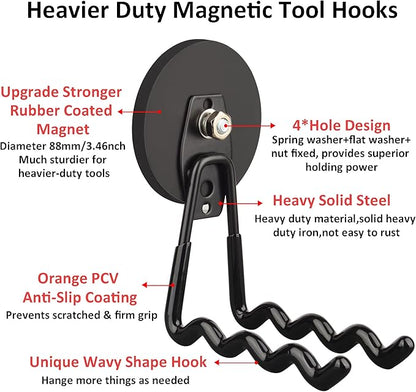 ULIBERMAGNET Magnetic Hooks - Heavy Duty Power Tool Organizer with Large Magnets, 2 Pack for Drill & Garden Tool (Black)