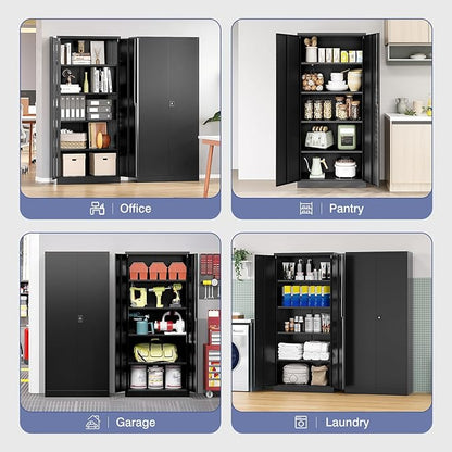 Metal Garage Storage Cabinet with Locking Doors,Steel Tool Cabinets with Adjustable Shelves for Home,Office,Garage,Warehouse Organisieren(Black)