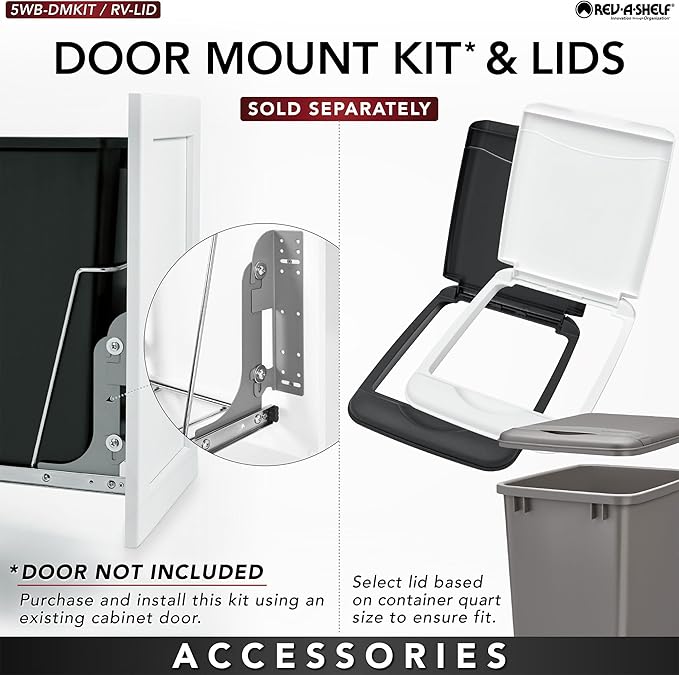 Rev-A-Shelf Double 35 Qt Pullout Trash Can for Base Kitchen Cabinets, Garbage Waste Bin System with Full-Extension Slides, Min Opening Width of 14.5", Black, RV-18KD-18C S