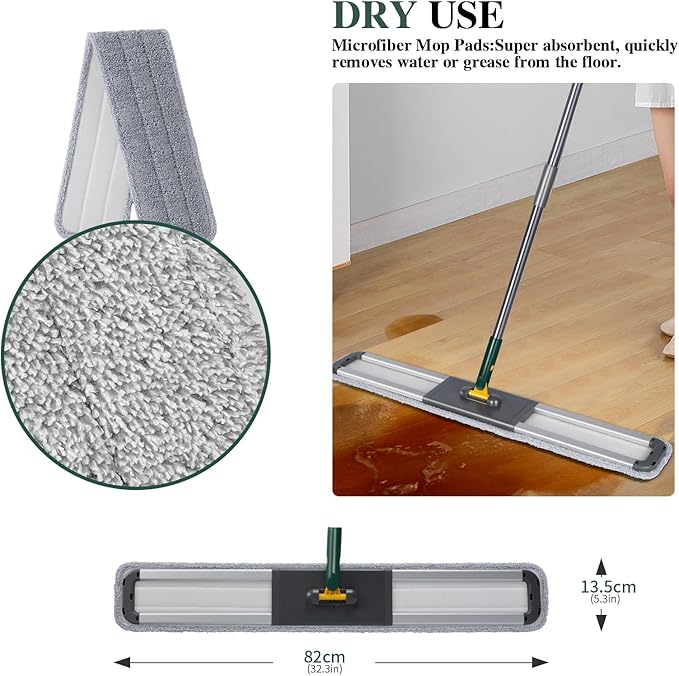 Masthome 36" Commercial Dust Mop, 60" Telescopic Handle Heavy Duty Floor Mop, Wet Dry Industrial Mop with 3 Reusable Pads for Hardwood Marble Laminate Tile, Home Gym Office Use