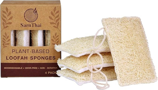 Loofah Sponge for Dishes – 2-in-1 Natural Dish Sponges, Pack of 4, Made with Loofah & Cellulose, Plastic-Free, Biodegradable, Fast-Drying, Non-Scratch & Hygienic