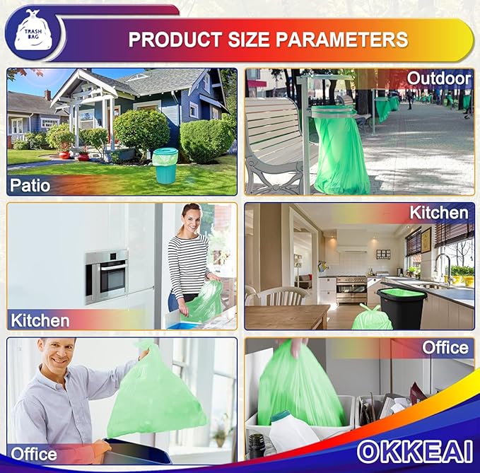 OKKEAI Large Garbage Bags 13 Gallon Tall Kitchen Green Trash Bags 49 Liter Bin Liners for Lawn Yard,Home,Office,60 Counts (Fits 10-15 Gallon Bins)