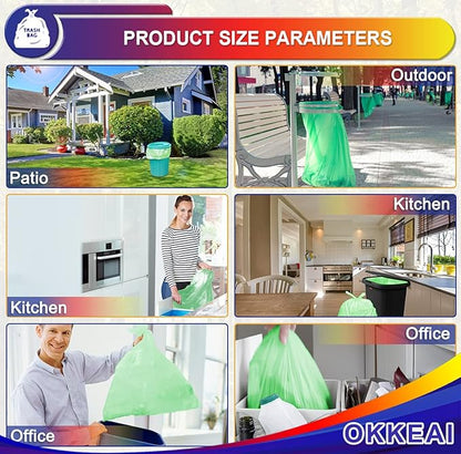 OKKEAI Large Garbage Bags 13 Gallon Tall Kitchen Green Trash Bags 49 Liter Bin Liners for Lawn Yard,Home,Office,60 Counts (Fits 10-15 Gallon Bins)