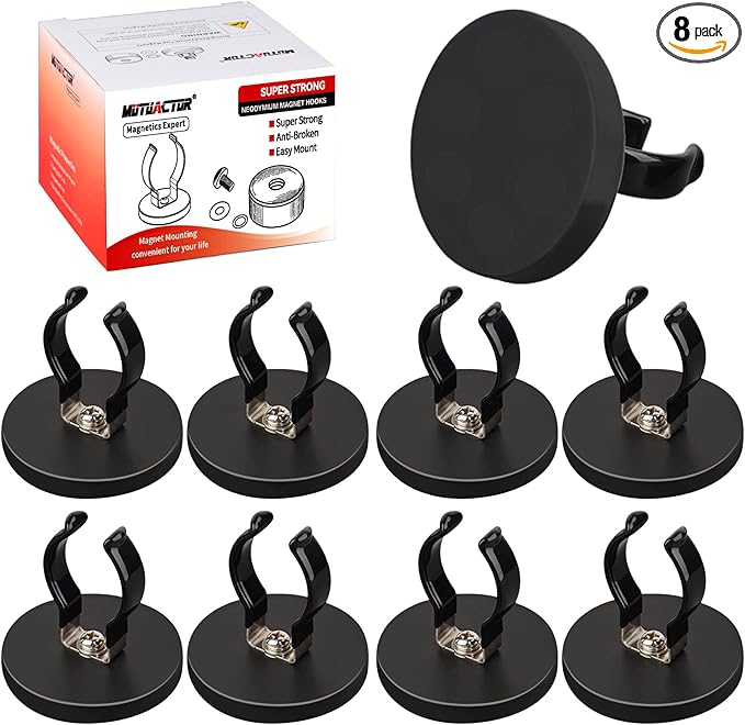 MUTUACTOR Universal Magnetic Mount Heavy Duty Hooks for Flashlight Holder,Anti-slipLarge Opening Durable Magnets Flexible Clamps for Garage Organize Garden Workshop Tools Storage,8PCS