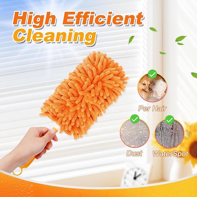 Reusable Duster Refill for Swiffer Hand Duster, 360 Degree Duster Refills for Spring Cleaning, Ceiling Fan, Orange Yellow, 3+3 Pack (Handle is Not Included)
