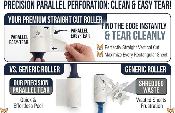 Extra Sticky Lint Roller for Pet Hair (600 Sheets) — 6-Pack, Straight-Cut Sheets, Ergonomic Navy Handles — Cat & Dog Hair Remover for Clothes, Furniture & Car