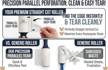 Extra Sticky Lint Roller for Pet Hair (600 Sheets) — 6-Pack, Straight-Cut Sheets, Ergonomic Navy Handles — Cat & Dog Hair Remover for Clothes, Furniture & Car