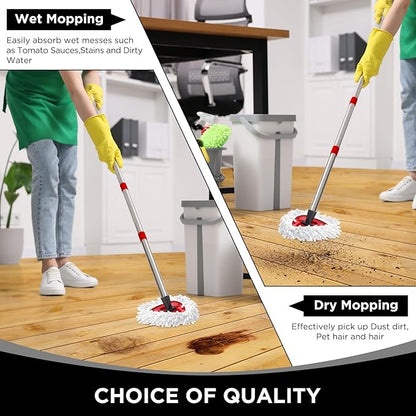Baderke 3 Pack Chenille Mop Heads Replacements Compatible with 1 Tank System Chenille Duster Replacement Heads Microfiber Spin Mop Refill Pads Reusable Dust Refills for Floor Cleaning (White)