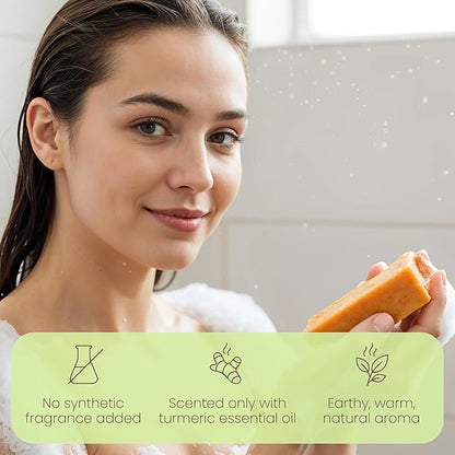 Turmeric Soap Bar for Face & Body – Handmade with Organic Shea Butter, Chamomile, Calendula – Gentle, Non-Drying Natural Face Wash for Sensitive Skin, All Skin Types, Made in USA 4.5 oz
