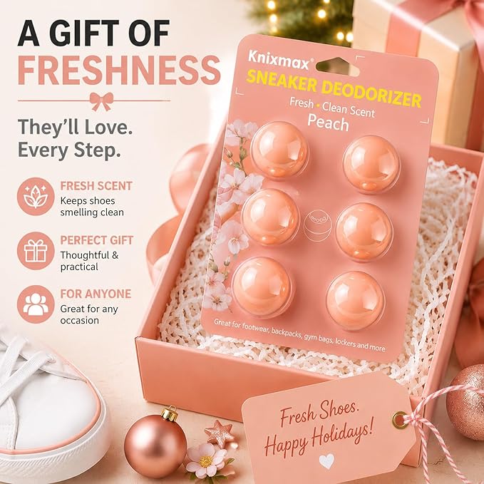 Knixmax Shoe Deodorizer Balls, Odor Eater Ball for Sneakers Boots Mules, Air Fresheners for Gym Gear Bags Lockers, Peach scent, Pack of 6, Pink