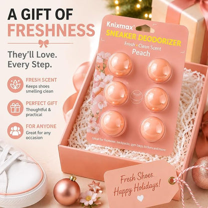 Knixmax Shoe Deodorizer Balls, Odor Eater Ball for Sneakers Boots Mules, Air Fresheners for Gym Gear Bags Lockers, Peach scent, Pack of 6, Pink