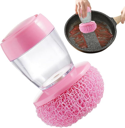 awakentti Soap Dispensing Palm Brush, Soap Dispensing Palm Brush Storage Set, Refillable and Visible, Portable Dish Brush for Dishes Pot Pan Kitchen Sink Scrubbing (Pink)