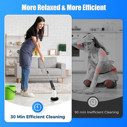 YKYI Cordless Electric Spin Scrubber, Power Cleaning Brush with 8 Replaceable Heads & Extension Handle for Bathroom, Tub, Tile, Floor, Grout, Car