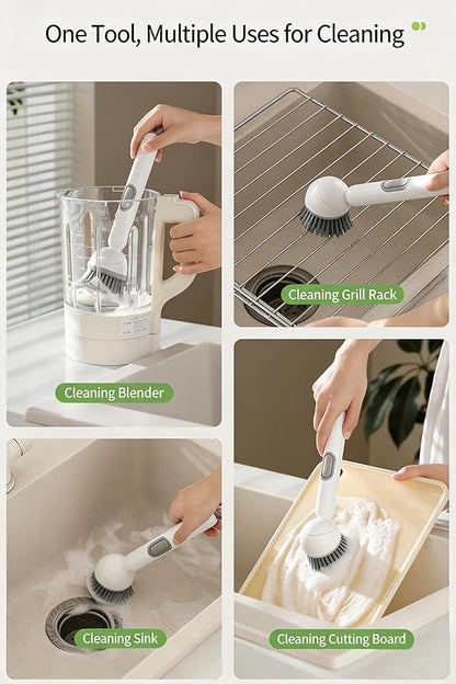 Dish Brush with Soap Dispensing Rotating Handle,Kitchen Crub Brush with Hook，White