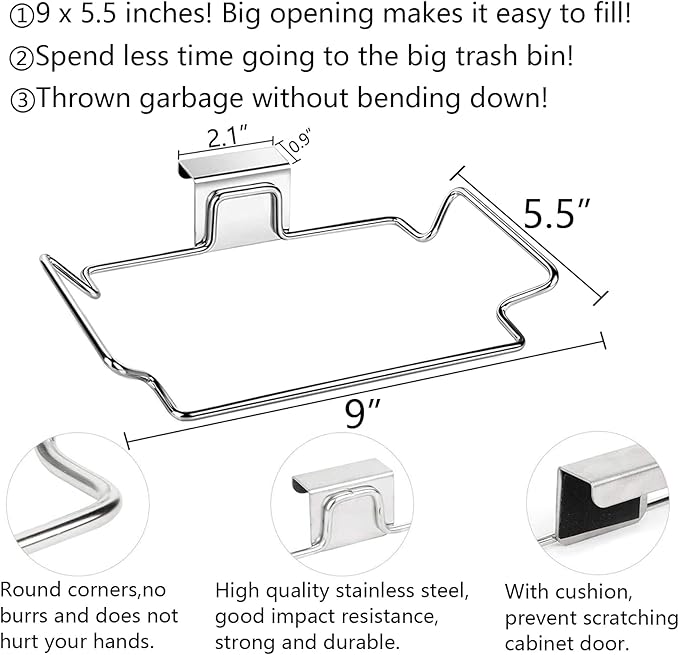 OYSIR Large Stainless Steel Trash Bag Holder for Kitchen Cabinets Doors and Cupboards, Under Sink Bag Holder, Garbage Bag Holder, Space Saving Waste Can, Hanging Kitchen Trash Cans
