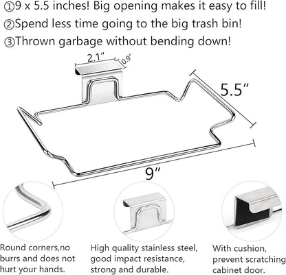 OYSIR Large Stainless Steel Trash Bag Holder for Kitchen Cabinets Doors and Cupboards, Under Sink Bag Holder, Garbage Bag Holder, Space Saving Waste Can, Hanging Kitchen Trash Cans