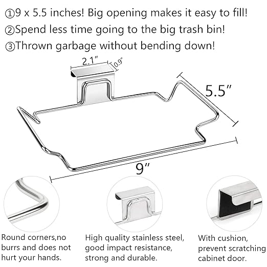 2 Pcs Large Stainless Steel Trash Bag Holder for Cabinets, Cupboards, Under Sink, Garbage, Kitchen Waste, Silver