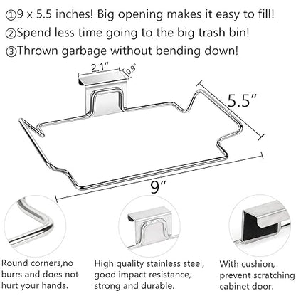 2 Pcs Large Stainless Steel Trash Bag Holder for Cabinets, Cupboards, Under Sink, Garbage, Kitchen Waste, Silver