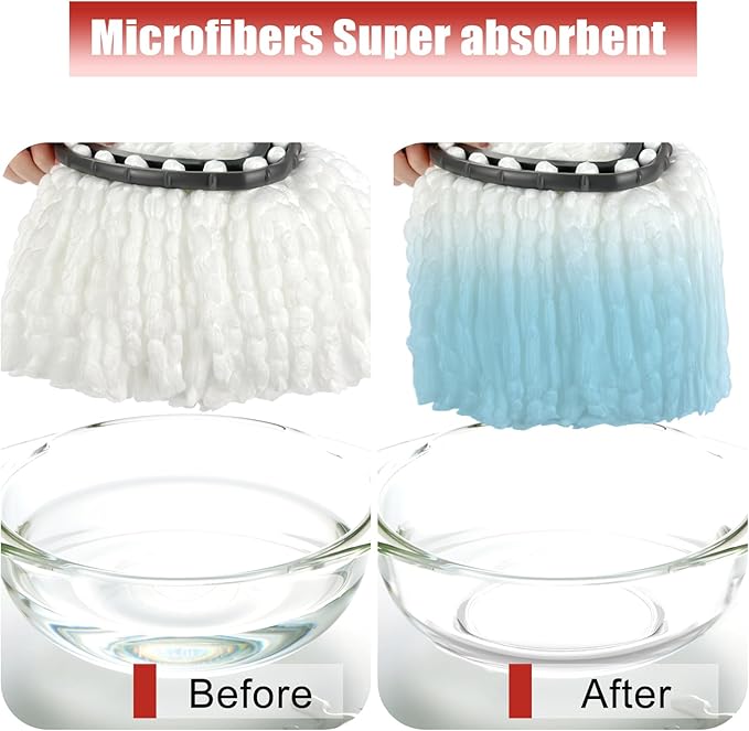 Mop Head Replacement, 3 Pack Spin Mop Refill Replace Head Compatible with O Cedar Easywring 1-Tank System, Great Cleaning Power, Microfiber, Helper Housework, Machine Washable Easy-to-Replace, White