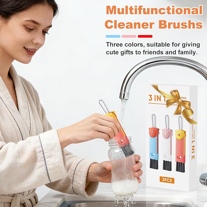 3 in 1 Cup Lid Cleaning Brush, Portable Gap Cleaner Brush - Multifunctional Bottle Cleaning Brush for Bottle Gap/Tight Spaces/Travel Bottle Lid, Home Kitchen Crevice Brush Tools, 3 PCS