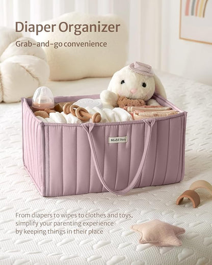 Blissful Diary Baby Diaper Caddy Organizer, Stylish Storage Basket for Newborn Essentials and Diaper Station, Gift for Baby Shower and Registry Must-Have, Mauve Pink | Gift for Baby Shower, Registry Must-Have