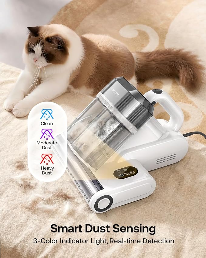 Trucozie Mattress Vacuum Cleaner with 275nm UV-C Light & 149℉ Heat, 16Kpa Powerful Suction Bed Vacuum for Pet Hair & Dander, Smart Dust Sensor, Anion & Aromatherapy, Corded for Bed, Sofa, Couch, White