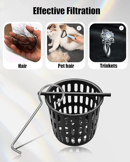 1 Pc 2 Inch Hair and Debris Strainer, Black Coating Shower Drain Strainer with Lifting Hook, Stainless Steel Debris Basket Shower Catcher for Square/Floor Drain
