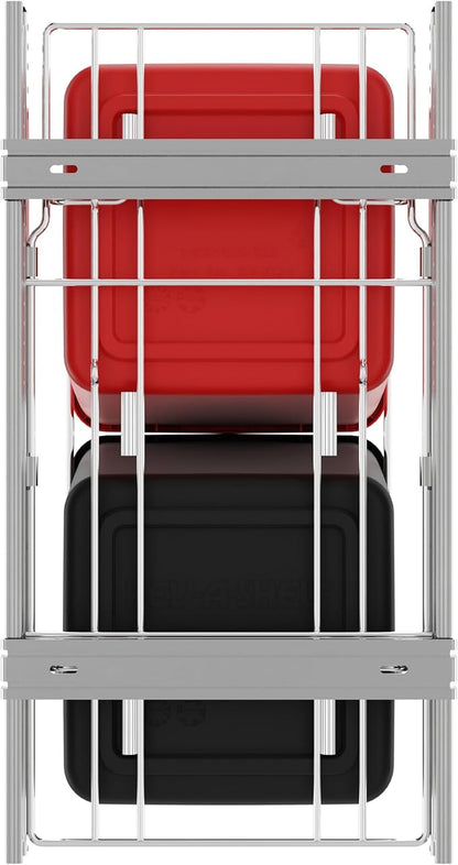 Rev-A-Shelf Pullout Trash Can for Kitchen Cabinets 27 Qt Garbage Recycling Bin with Full Extension Slides, Red/Black, RV-15KD-1618C-S