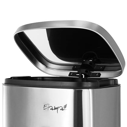 Elama 2 Piece 8 Gallon 30 Liter Rectangular Stainless Steel Twin Step Trash Bins with Slow Close Mechanism in Matte Silver