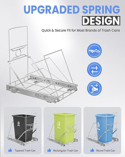 Stainless Steel Slide-Out Trash Bin Rack, Enhanced Heavy-Duty Cabinet Pull-Out System for 7–11 Gallon Cans, Silver (Bin Not Included)