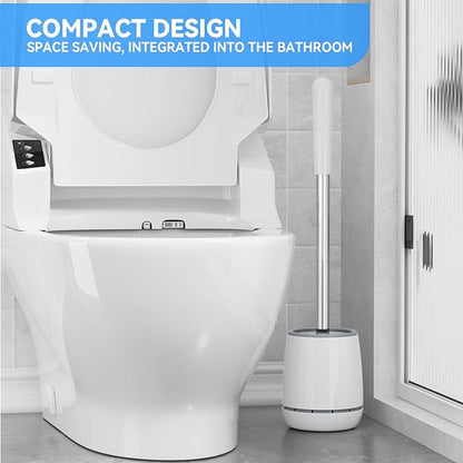 Toilet Brush, Toilet Brush and Holder with 304 Stainless Steel Handle, Space Saving Toilet Bowl Brush for Storage, Durable Bristles Toilet Scrubber for Bathroom Cleaning (3, White)
