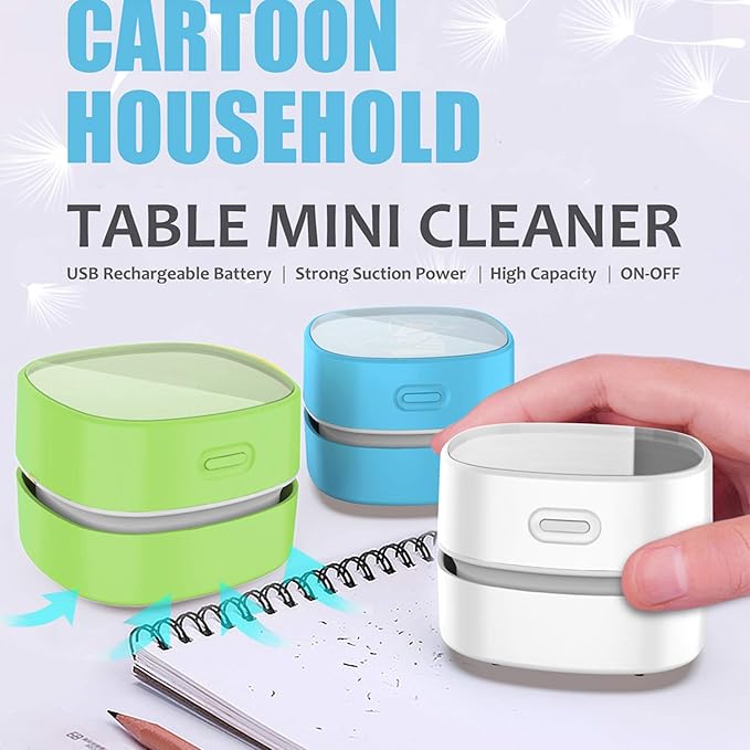 ODISTAR Desktop Vacuum Cleaner,Mini Table dust Sweeper Energy Saving with auto Power-Off Function,High Endurance up to 400 mins,Cordless&360º Rotatable for Keyboard/Home/Office (Green AA Battery)
