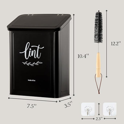 Perfnique Magnetic Lint Bin for Laundry Room with Lint Brush, Wall Mounted Lint Holder Trash can with lid for Dryer, Modern Farmhouse Rustic Metal Laundry Room Storage Organization and Decor(Black)