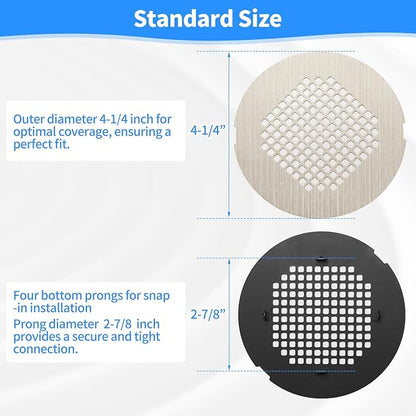 Shower Drain Cover, Shower Drain Hair Catcher Snap-in Replacement Strainer, Brushed Silver Round Grate, Drain Protector Designed for 4.25" D Standard Round Shower Drains