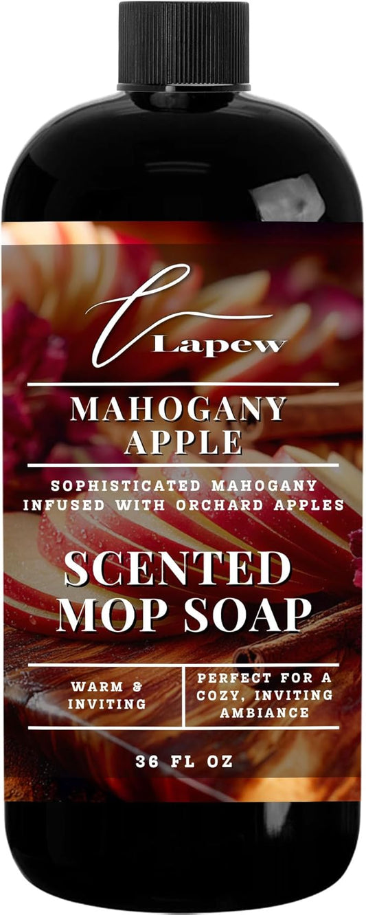 Lapew Mahogany Apple Scented Mop Soap - Luxury Floor Cleaner Concentrate for Mopping Tile, Laminate, Vinyl & Hardwood | Streak-Free, Low-Foam | 36 oz