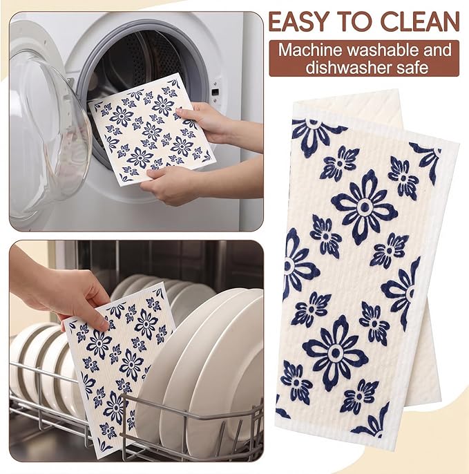 Tegeme 12 Pack Sweden Dishcloths 6 Patterns Super Absorbent Reusable Quick-Drying Washable Sponge Cloths for Kitchen Dishwashing Counters Household Cleaning Durable (Japanese Style)