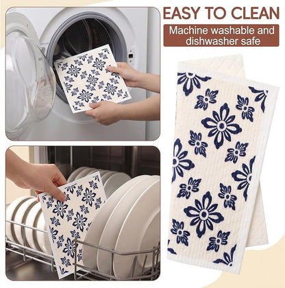 Tegeme 12 Pack Sweden Dishcloths 6 Patterns Super Absorbent Reusable Quick-Drying Washable Sponge Cloths for Kitchen Dishwashing Counters Household Cleaning Durable (Japanese Style)