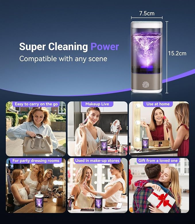 2026 Upgrade Makeup Brush Cleaner 【Industry NO.1-12x Cleaning Power】Make up Brush Cleaner Machine【International Certification - 0 Dust】 Electric Makeup Brush Cleaner,Suitable for all Brush，Grey