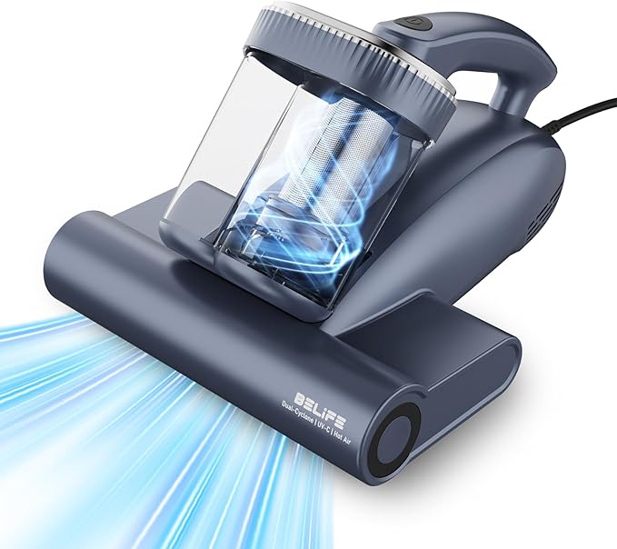 Belife M11 Mattress Vacuum Cleaner, 18Kpa 500W Handheld Bed Vacuum with UV & Hot Air, Dual Cyclone HEPA Filtration High-Frequency Tapping for Deep Cleaning Dust, Pet Hair Sofa Pillows, Corded