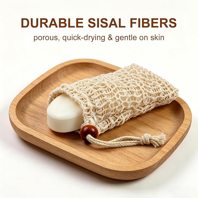 Soap Bag, 6-Pack - Sisal Soap Saver Bag for Shower & Bath, Bar Soap Pouch for Organic Handmade Soap, Post-Workout Body Scrubber for Gym & Travel, Reusable Soap Net