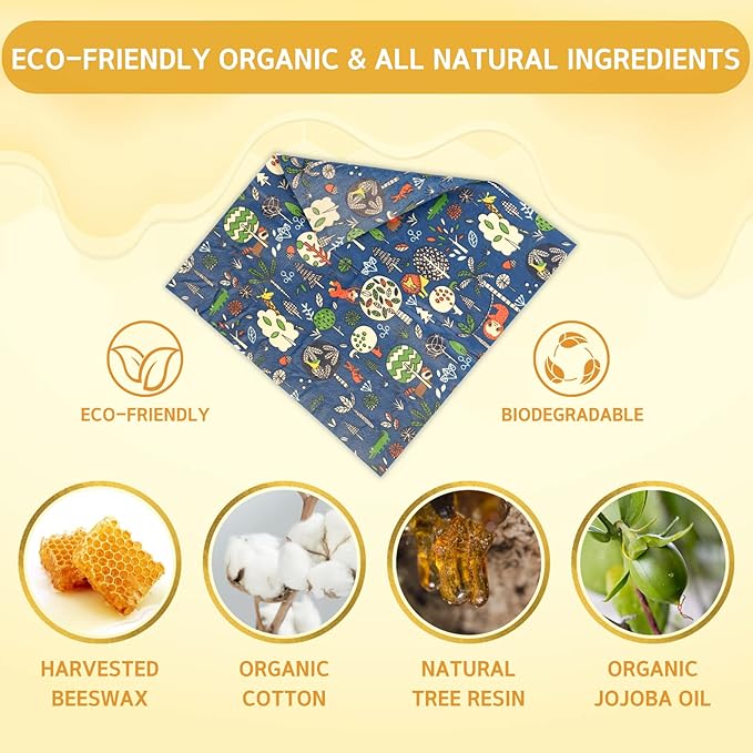 Reusable Beeswax Wrap - 9 Pack Beeswax Wraps for Food, Eco-Friendly Beeswax Food Wraps, Bread Sandwich Food Wrap - Organic, Sustainable, Zero Waste, Plastic-Free Food Storage, 1XL, 3M, 5S