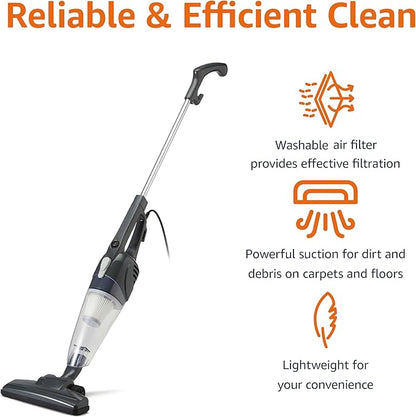 Amazon Basics 2-in-1 Corded Stick Vacuum Cleaner, Converts to Handheld, Lightweight (3.9 LBS), with Washable Filter, Crevice Tools, 0.5L Dust Cup, Self-Standing, 19.7-Ft Cord, 300W, Black