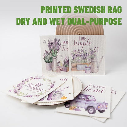 Kitchen Towels Swedish Dishcloths - 6 Count Reusable Paper Towels, Ultra Absorbent Odor Free Eco Friendly Biodegradable Cleaning Rags, (Lavender)