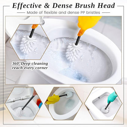 FoldTier 15 Sets Toilet Holder and Brush Set 16.14 Inch Toilet Bowl Cleaner Brush with Caddy Bathroom Scrub Plastic Scrubber with Long Handle for Bathroom Cleaning, Easy to Assemble (Black)