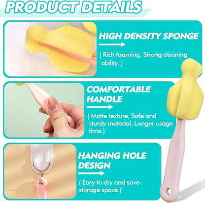 Sponge Bottle Brush 12 PCS Sponge Nipple Brushes Baby Bottle Nipple Cleaning Brush Long Handle Baby Milk Bottle Brush (12PCS)