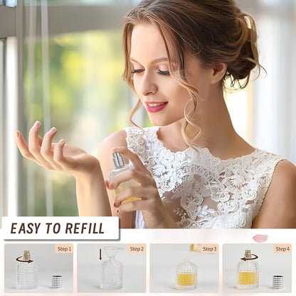 Perfume Bottle Atomizer 30ML Refillable Fine Mist Spray Bottles, Empty Glass Essential Oil Container for Travel, Handbag or Date, With Storage Bag & Funnels(Retro)