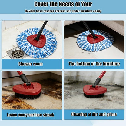 10PCS Spin Mop Replacement Heads,with Only Fit for RinseClean 2-Tank System,Machine Washable & Easy to Replace.Including 8 Spin mop Replacement Heads, 1 Brush Head and 1 Base