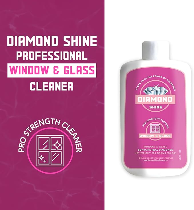 Diamond Shine Professional Window and Glass Cleaner & Polish - Hard Water Stain, Water Spot, Calcium, Lime, Rust - Shower Door, Glass, Windows - 10 oz